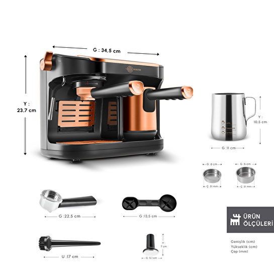 Karaca Hatır Perfetto Espresso ve Türk Kahvesi Makinesi Copper