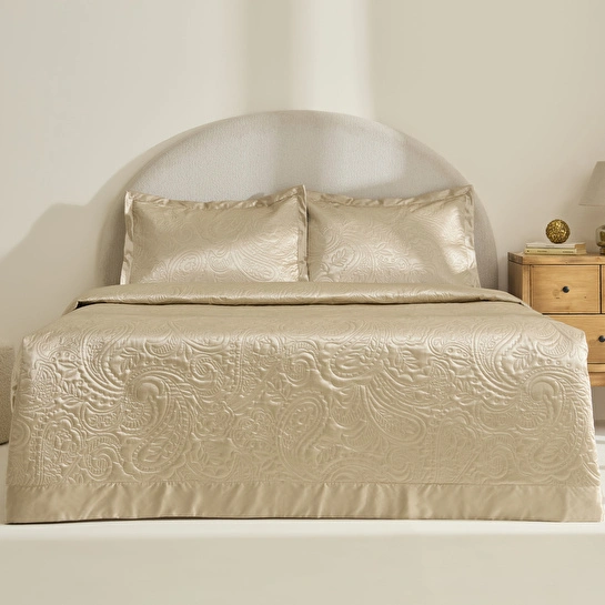 Kaşmir Home Anita Kristal Çift Kişilik Saten Yatak Örtüsü Takımı Gold