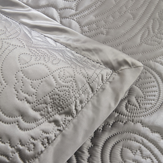 Kaşmir Home Anita Kristal Çift Kişilik Saten Yatak Örtüsü Takımı Gümüş