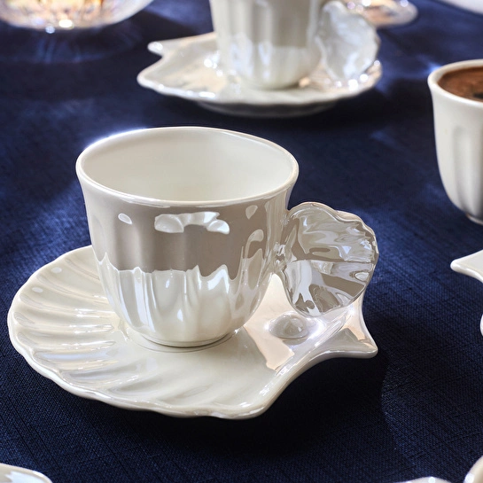 Karaca İstiridye Lüsterli 6 Kişilik Kahve Fincan Takımı 90 ml