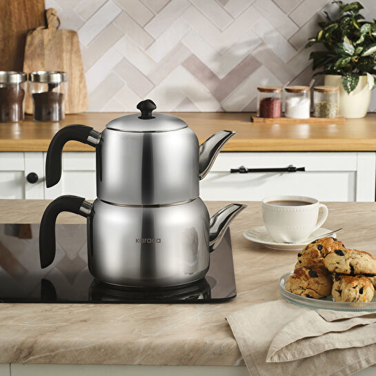 Karaca Laris Maxi Boy İndüksiyon Tabanlı Çaydanlık Takımı Siyah