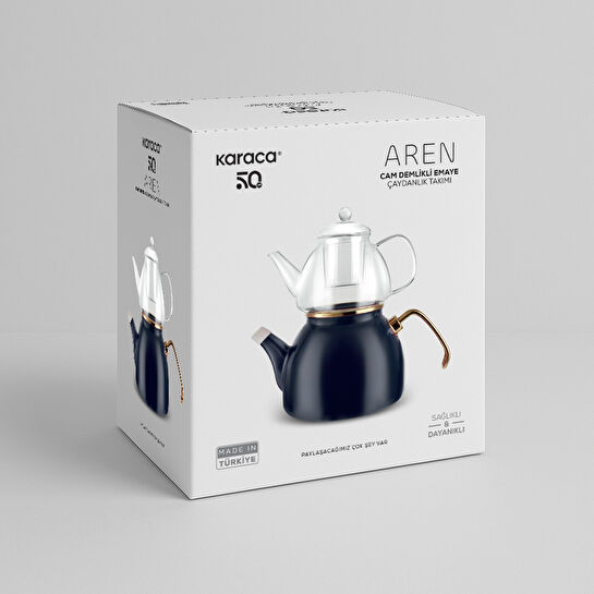 Karaca Aren Emaye Cam Delikli Çaydanlık Takımı Antrasit