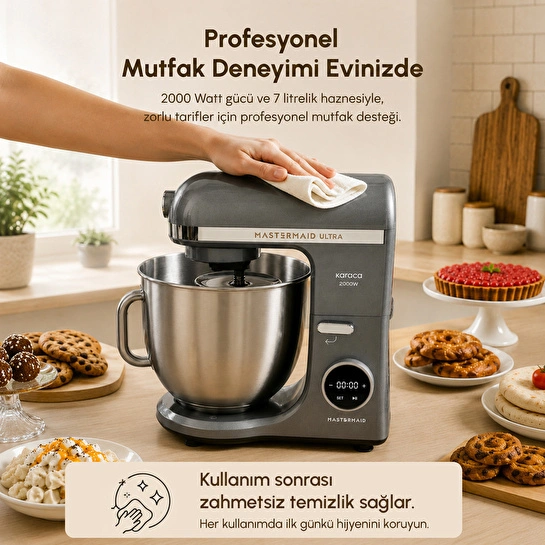 Karaca Mastermaid Chef Ultra D2000W Dijital Ekranlı Hamur Yoğurma Makinesi Galaxy Grey 7L