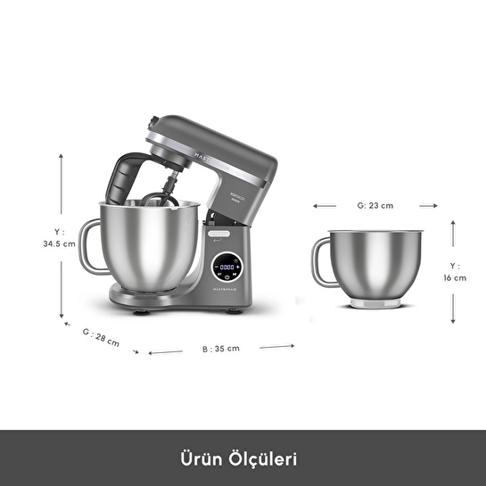 Karaca Mastermaid Chef Ultra D2000W Dijital Ekranlı Hamur Yoğurma Makinesi Galaxy Grey 7L