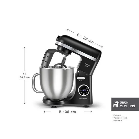Karaca Mastermaid Chef Ultra D2000W Dijital Ekranlı Hamur Yoğurma Makinesi Black 7L