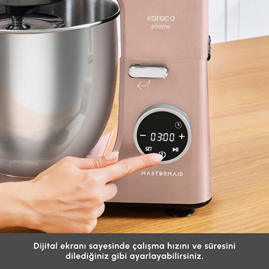 Karaca Mastermaid Chef Ultra D2000W Dijital Ekranlı Hamur Yoğurma Makinesi Pearly Pink 7L