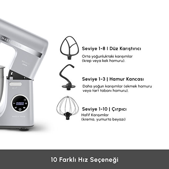 Karaca Mastermaid Chef Ultra D2000W Dijital Ekranlı Hamur Yoğurma Makinesi Silver 7L