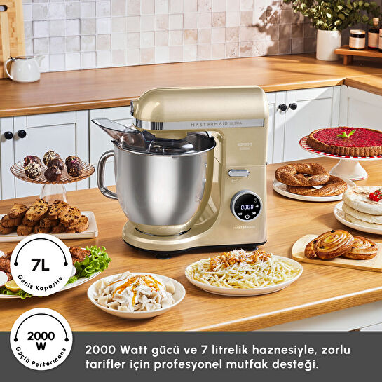 Karaca Mastermaid Chef Ultra D2000W Dijital Ekranlı Hamur Yoğurma Makinesi Mineral Gold 7L