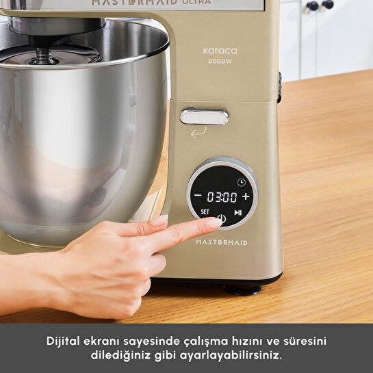Karaca Mastermaid Chef Ultra D2000W Dijital Ekranlı Hamur Yoğurma Makinesi Mineral Gold 7L