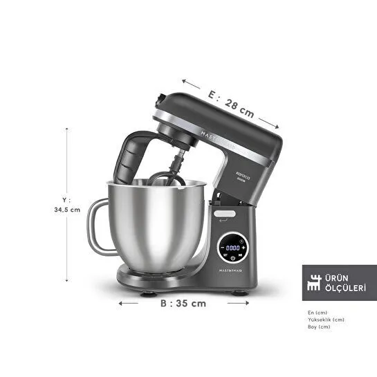Karaca Mastermaid Chef Ultra D2000W Dijital Ekranlı Hamur Yoğurma Makinesi Shadow Gray 7L