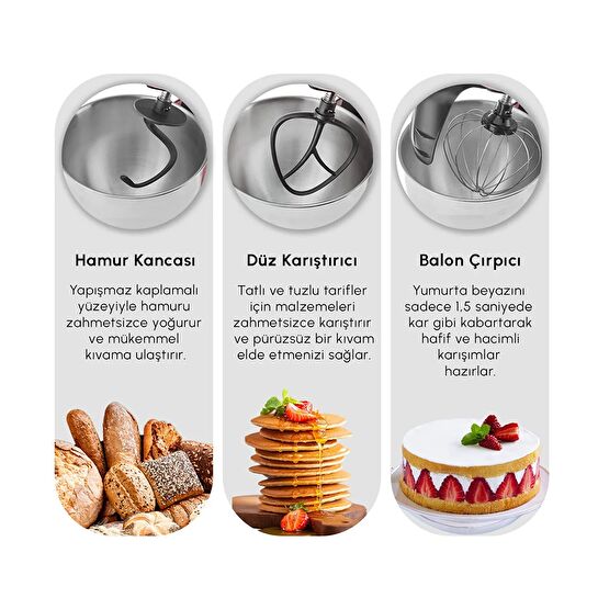 Karaca Mastermaid Chef Ultra D2000W Dijital Ekranlı Hamur Yoğurma Makinesi Matte White 7L