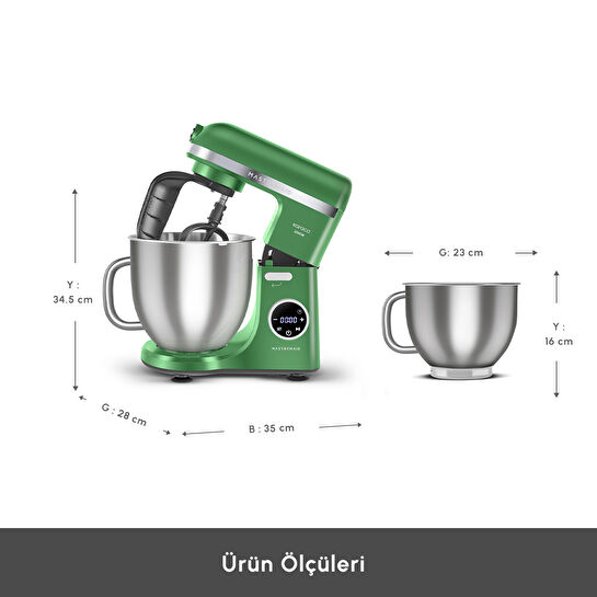 Karaca Mastermaid Chef Ultra D2000W Dijital Ekranlı Hamur Yoğurma Makinesi Emerald Green 7L