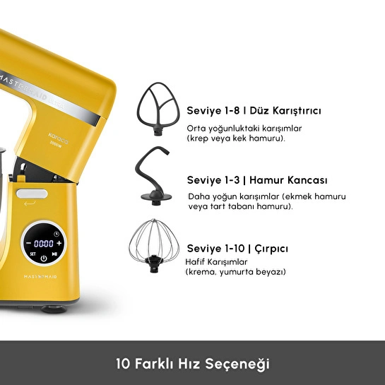 Karaca Mastermaid Chef Ultra D2000W Dijital Ekranlı Hamur Yoğurma Makinesi Pineapple Yellow 7L