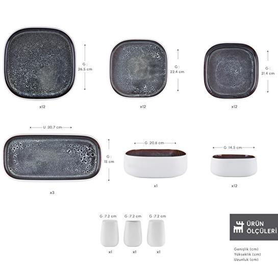 Karaca Earth Collection Kare Galactic Matte White 55 Parça 12 Kişilik Yemek Takımı