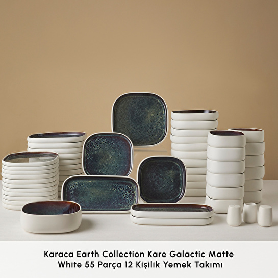 Karaca Earth Collection Kare Galactic Matte White 55 Parça 12 Kişilik Yemek Takımı