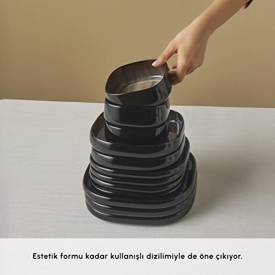 Karaca Earth Collection Galactic Shiny Black 55 Parça 12 Kişilik Yemek Takımı