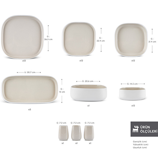 Karaca Earth Collection Ophelia Beige 55 Parça 12 Kişilik Yemek Takımı