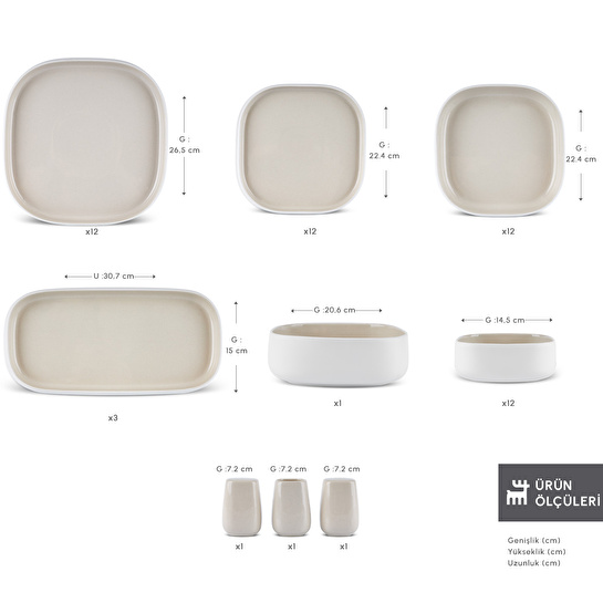 Karaca Earth Collection Ophelia Beige 55 Parça 12 Kişilik Yemek Takımı