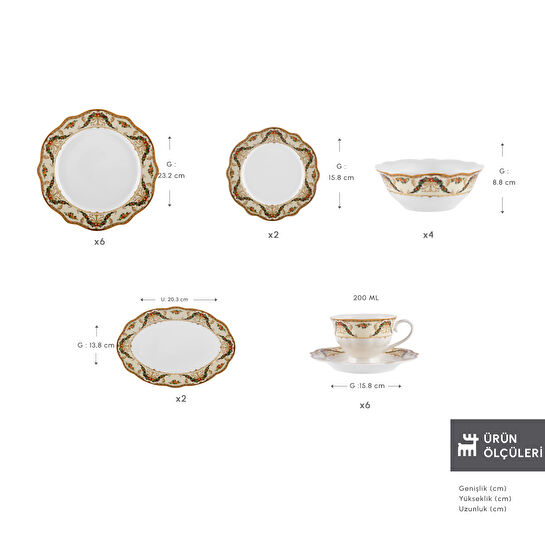 Karaca Forever Bone Orlando 26 Parça 6 Kişilik Kahvaltı Takımı