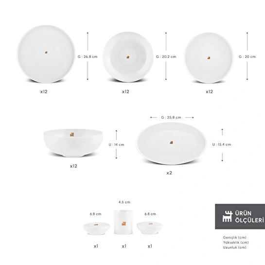 Karaca Stream Bone Merope Gold Logo 53 Parça 12 Kişilik Yemek Takımı