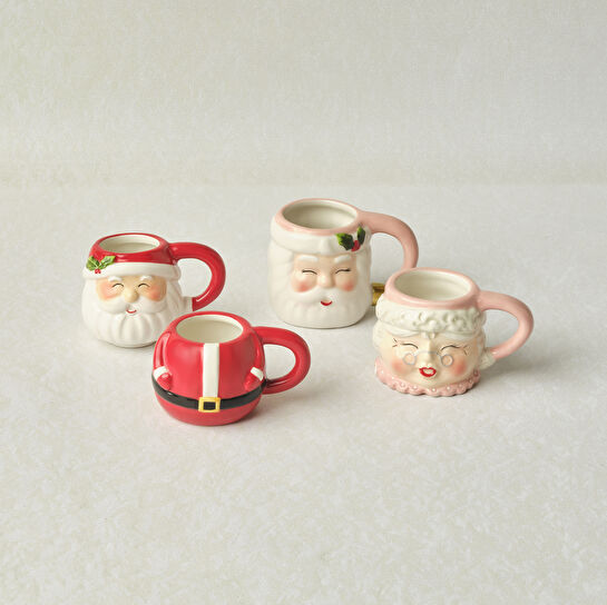 Karaca New Year Yılbaşı Santa Family 4 Parça Espresso Kupa Seti