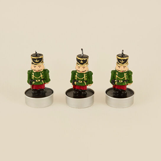 Karaca Home New Year Yılbaşı Nutcracker 3lü Tealight Mum Yeşil 11,5x5x7 cm