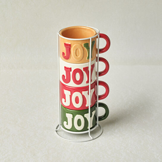 Karaca New Year Yılbaşı Joy Standlı 4 Kişilik Çay Fincan Takımı 150 ml