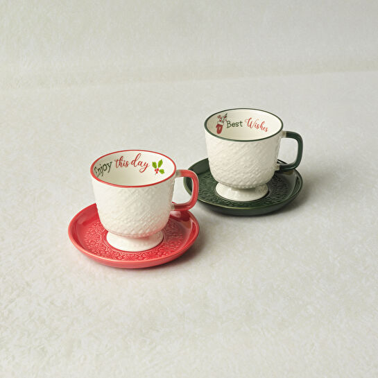 Karaca New Year Yılbaşı Snowflake 2 Kişilik Çay Fincan Takımı 230 ml