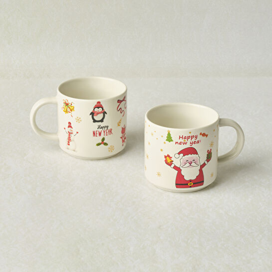 Karaca New Year Yılbaşı Puffy 2 Kişilik Kulaklıklı Kupa Seti