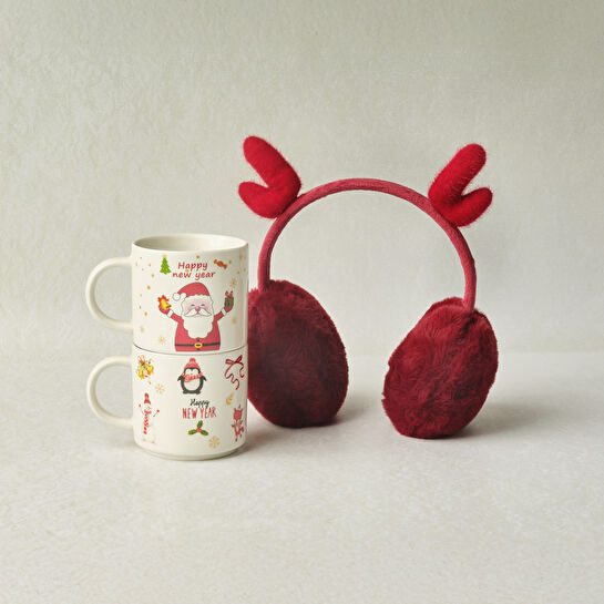 Karaca New Year Yılbaşı Puffy 2 Kişilik Kulaklıklı Kupa Seti