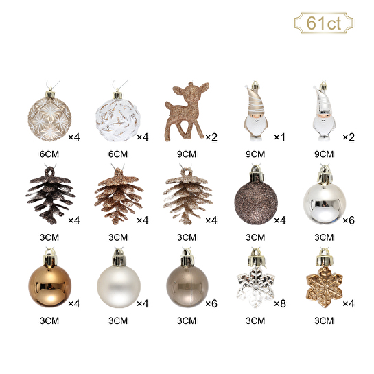 Karaca Home New Year Yılbaşı Bronze 65 Parça Ağaç Süsü Seti