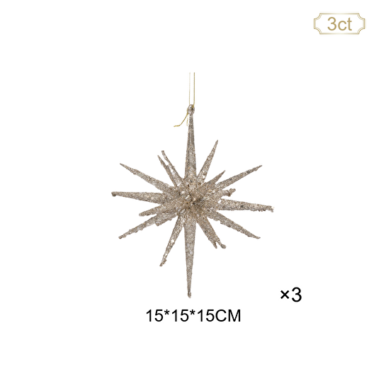 Karaca Home New Year Yılbaşı Glitter Star 3 Adet Ağaç Süsü Seti Gold 15x15x15 cm