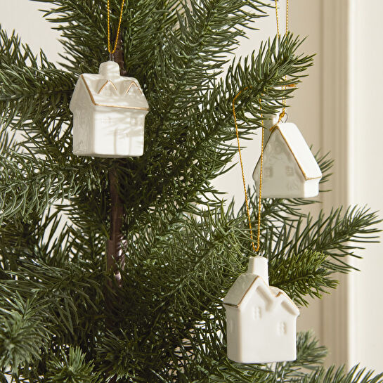 Karaca Home New Year Yılbaşı White Houses 3 Parça Ağaç Süsü Seti