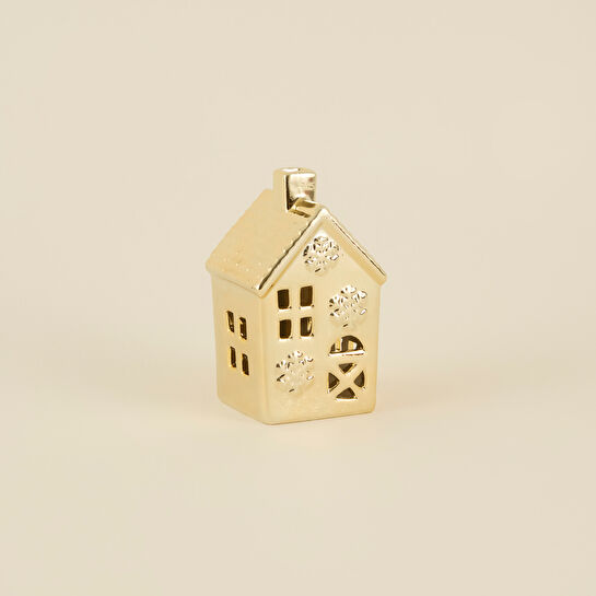 Karaca Home New Year Yılbaşı Gold House Ledli Dekoratif Obje 8,5 x 8,3 x 14,4 cm