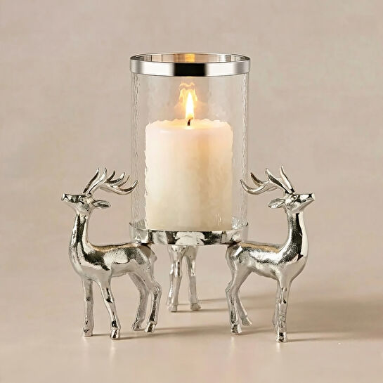 Karaca Home New Year Yılbaşı Geyikli Roe Dekoratif Mumluk 16x38,75 cm