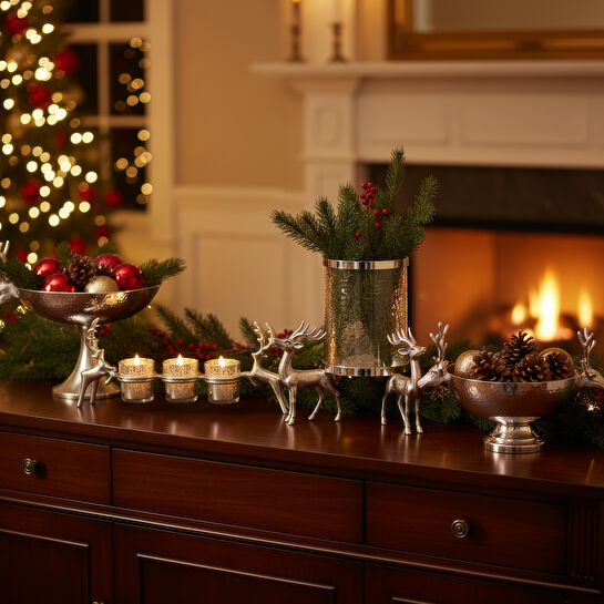 Karaca Home New Year Yılbaşı Geyikli Roe Dekoratif Gondol 21x47x21,5 cm