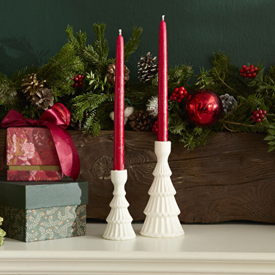 Karaca New Year Yılbaşı Çam Ağacı Şekilli Şamdan Mumluk Beyaz 8,3 x 8,3 x 17,3 cm