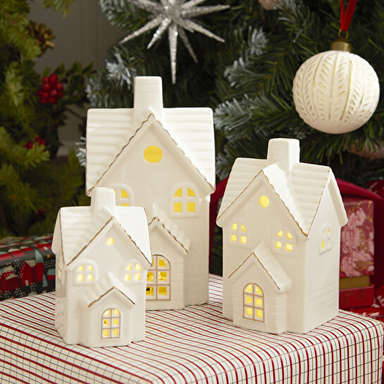 Karaca Home New Year Yılbaşı Ev Şekilli Ledli Dekoratif Obje Beyaz 10,2 x 9,7 x 18 cm