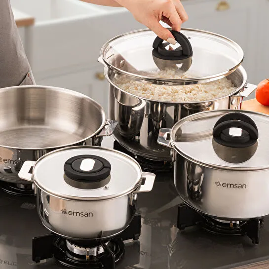 Emsan Steel Click 7 Parça Tencere Seti Açık Gri