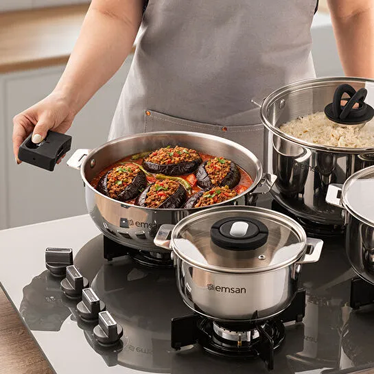 Emsan Steel Click 7 Parça Tencere Seti Açık Gri