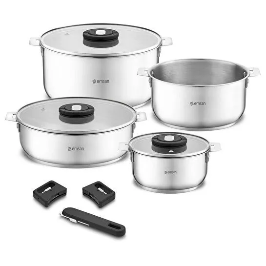 Emsan Steel Click 7 Parça Tencere Seti Açık Gri