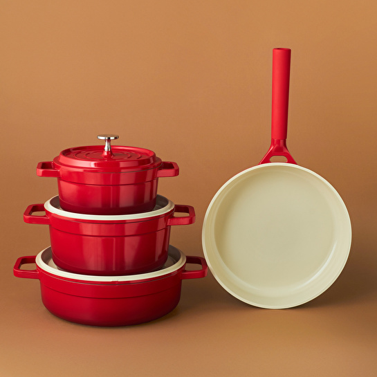 Karaca Swiss Crystal Neocast 7 Parça Döküm Tencere Seti Kırmızı