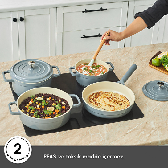 Karaca Swiss Crystal Neocast 7 Parça Döküm Tencere ve Tava Seti Antrasit