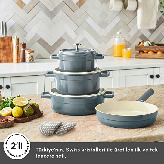 Karaca Swiss Crystal Neocast 7 Parça Döküm Tencere ve Tava Seti Antrasit