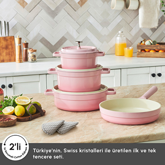 Karaca Swiss Crystal Neocast 7 Parça Döküm Tencere ve Tava Seti Pembe