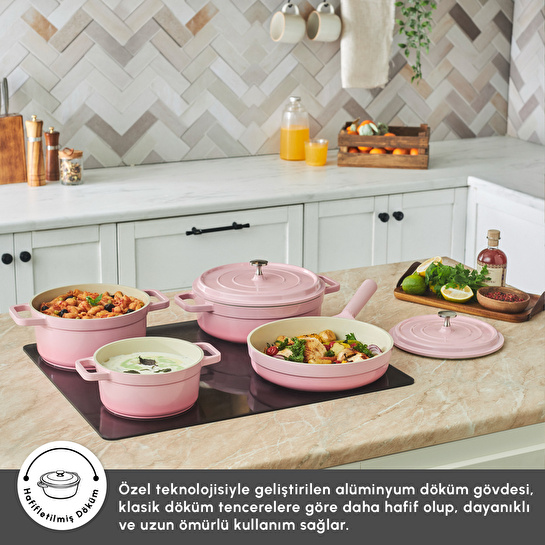 Karaca Swiss Crystal Neocast 7 Parça Döküm Tencere ve Tava Seti Pembe