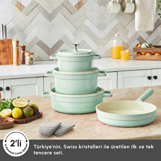 Karaca Swiss Crystal Neocast 7 Parça Döküm Tencere ve Tava Seti Yeşil