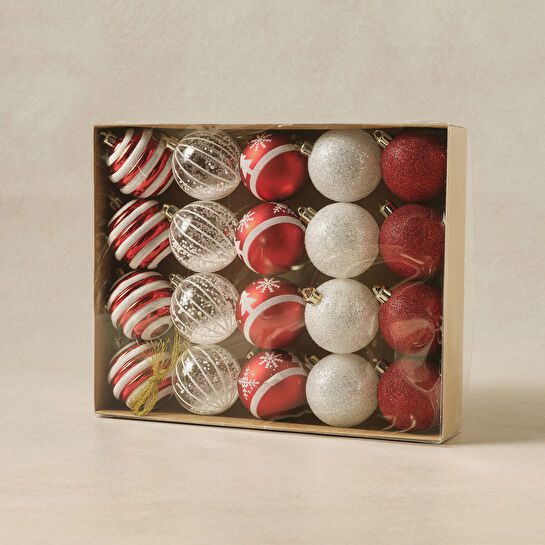 Karaca Home New Year Yılbaşı Dalton 20'li Set Top Ağaç Süsü Kırmızı ve Beyaz 6 cm