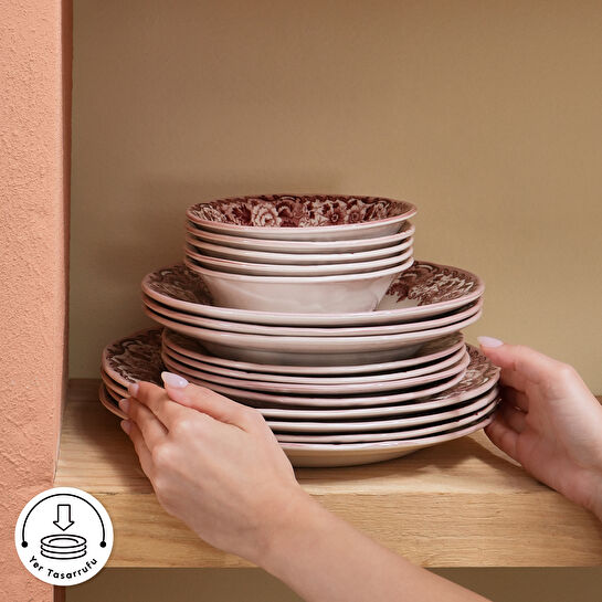 Karaca Old Town 24 Parça 6 Kişilik Yemek Takımı Bordo