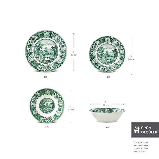 Karaca Old Town 24 Parça 6 Kişilik Yemek Takımı Yeşil